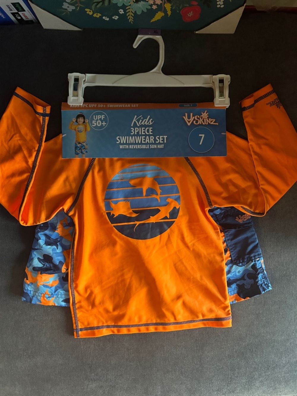 V.Skinz Kids Orange and Blue 3-Piece Swim Rashguard Set, Size 7
